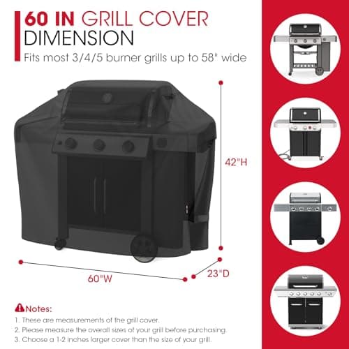 Unicook Grill Cover 60 Inch, Heavy Duty Waterproof Gas Grill Cover for Outside, Fade Resistant Outdoor Barbecue Protector, Compatible with Weber Char-Broil Nexgrill BBQs up to 58" Wide
