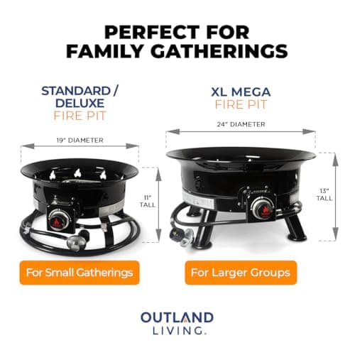 Outland Living Firebowl Smokeless Fire Pit, Round Outdoor Portable Propane Gas Fire Pit with UV and Weather Resistant Durable Cover, 24-Inch Diameter 58,000 BTU, Black, 883 Mega, For Outside Use