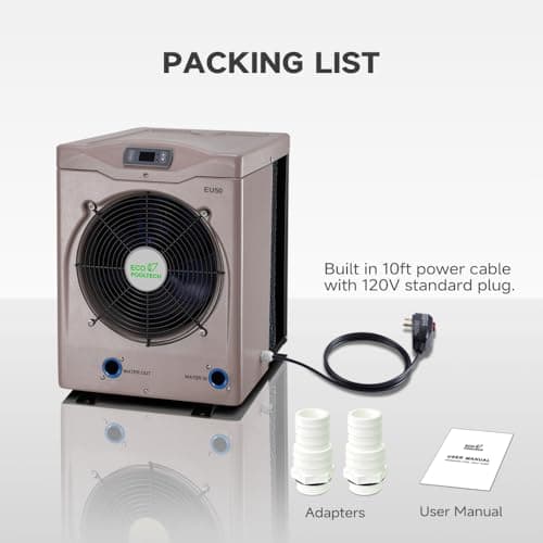 Swimming Pool Heat Pumps for Above Ground Pools up to 4000Gallons, Electric Heat Pump Pool Heater EU50S, 14000btu/hr, 5.62 COP Titanium Heat Exchanger, High Efficient, 110V-120V