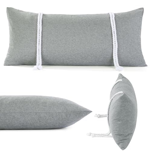 HOMBYS 32" x 14" Shredded Memory Foam Hammock Pillow for Outdoor, Waterproof and Weatherproof Pillow with Durable Ties (Gray)