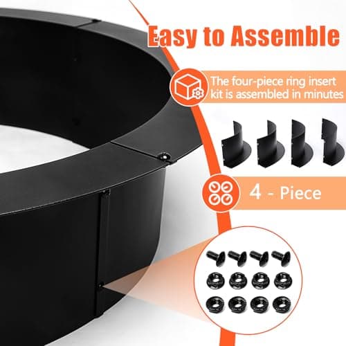 QuliMetal 36-Inch Steel Fire Pit Ring Insert, DIY Campfire Ring Above or In-Ground, Black