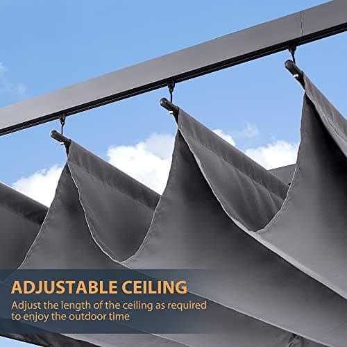HAPPATIO 10' X 10' Pergola Retractable Canopy for Backyards, Gardens, Patios, Outdoor Pergola with Sun Shade Canopy, Includes Ground Studs and Expansion Screws (Grey)