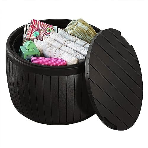 Keter Outdoor Storage Deck Box, 37 Gallon Waterproof Patio Table Bin, Circa, Brown