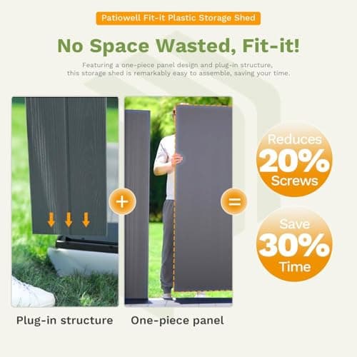 Patiowell 4' x 8' Outdoor Storage Shed with Floor, Plastic Shed Outside Resin Tool Shed with Two Windows and Lockable Door for Backyard Garden Patio Lawn, White (Fit-it Shed)