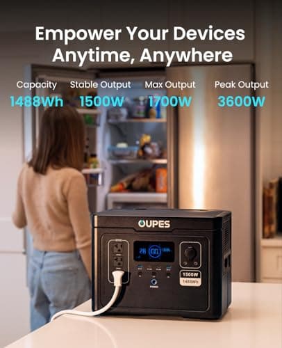 [2025 New] OUPES Exodus 1500 Portable Power Station 1500W (3600W Peak), 1488Wh LiFePO4 Battery Solar Generator with 4H Fast Charge, UPS & APP for RV/Home Emergency/Outdoor (30.5lbs Lightweight)