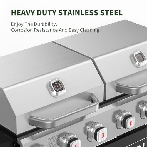 Brand-Man Griddle Grill Combo 6-Burner, 2 in 1 Versatile Propane Gas Grill and Griddle with Double Lids, BBQ Combo for Outdoor Kitchen & Backyard Barbecue Cooking