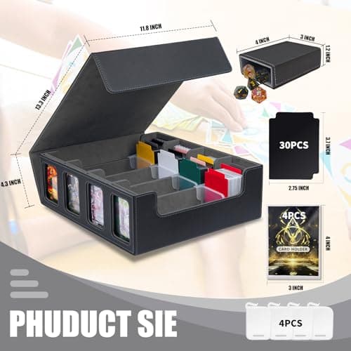 MTG Commander Deck Box 3200+Trading Card Storage Box TCG Deck Case with Display Windows Dice Tray,Card Organizer 30 Colorful Dividers& 4 Supporters& 4 Toploaders