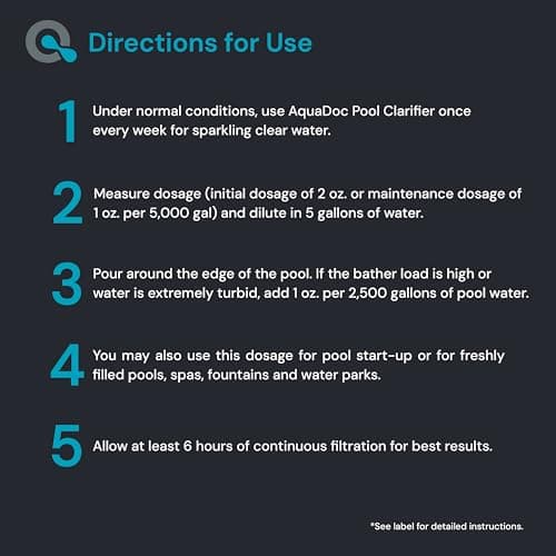 Pool Clarifier Liquid for Cloudy Water Treatment - Swimming Pool Water Clarifier to Support Water Clarity in Inground and Above Ground Pools - AquaDoc - 32oz 2 Pack