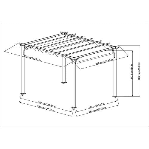 Sunjoy Outdoor Pergola 9 x 12 ft. Patio Black Steel Frame Pergola with Retractable Beige Canopy Shade for Backyard, Garden Activities