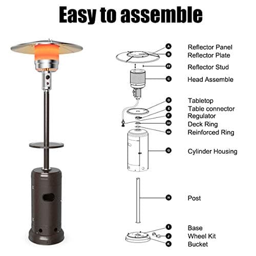 Tangkula 48,000 BTU Propane Patio Heater with Wheels, Outdoor Heaters for Patio with Shelf Tabletop, Stainless Steel Burner, Auto Shut Off & Tip-Over Protection, Portable Patio Heaters for Outdoor Use