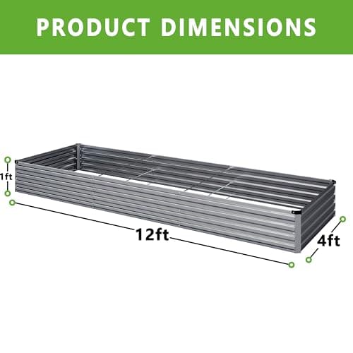 2PCS 12x4x1FT Galvanized Raised Garden Bed Kit,Vegetable Boxes-Rectangle Metal Flower Box,Large Planter Raised Beds Outdoor Garden for Planting,Fruit,Herb-Sliver