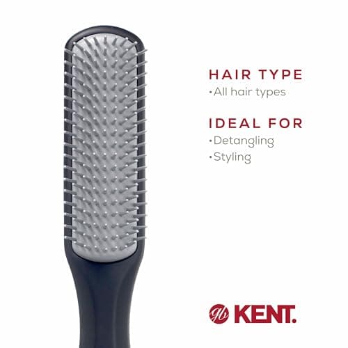 KENT KFM3 Gel Styling Hair Brush for Men, 9 Row Men's Hair Brush with Ionic Anti Static Bristles, Detangling and Smoothing Short to Medium Length Hair