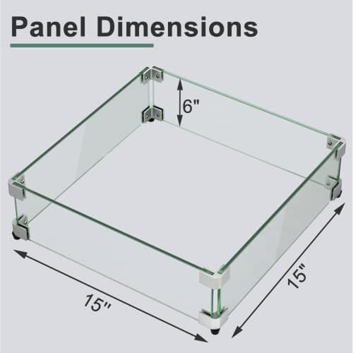 GASPRO 15" x 15" x 6" Fire Pit Glass Wind Guard, Tempered Glass Firepit Table Shield, Thick and Sturdy, with Hard Aluminum Corner Bracket & Rubber Feet, Easy to Assemble