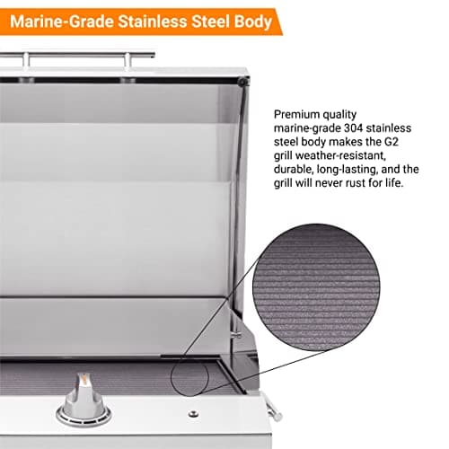 KENYON G2 Portable Tabletop Electric Grill, 1440W Single Burner, Stainless Steel Body, Cast Aluminum Grate, UL Approved Grill For Indoor And Outdoor Use, Removable Lid, Dishwasher Safe, 120Volts