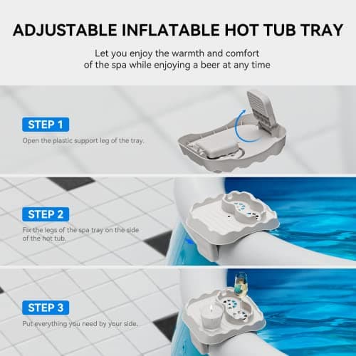 Anivia Hot Tub Table Tray, Hot Tub Accessories for Intex PureSpa, Nonslip Caddy Holds 2 Drinks, Keep Snacks-Drinks Handy and Dry, Fits Outdoor Inflatable Spa/Pool/Hot Tub Wall (Beige)