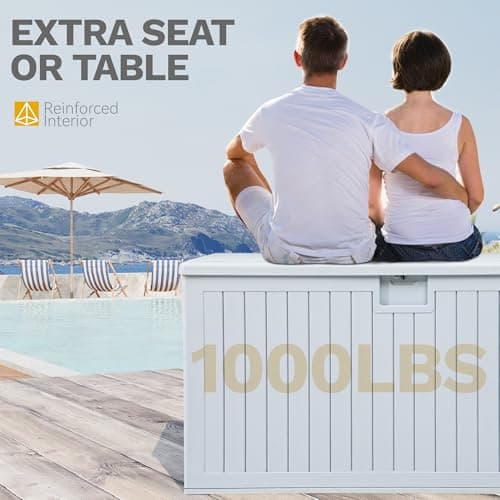 DWVO 230 Gallon Double-Wall Deck Box with Divider, XXL Extra Large Resin Outdoor Storage Box, Lockable & Waterproof, Double as Seating, 1000lbs Capacity (Grayish-White)