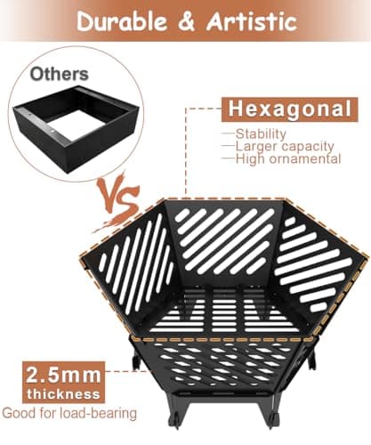 22.5 Inch Portable Plug Fire Pit for Camping, Detachable Outdoor Wood Burning Firepit with Travel Bag for Outside Patio Heating, Picnic, Bonfire and BBQ, Diagonal Hollow Style