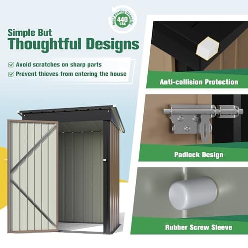 Flamaker Storage Shed Waterproof Metal Garden Shed with Lockable Door Utility Tool Shed Outdoor Storage for Backyard, Patio and Lawn (5 x 3 FT)