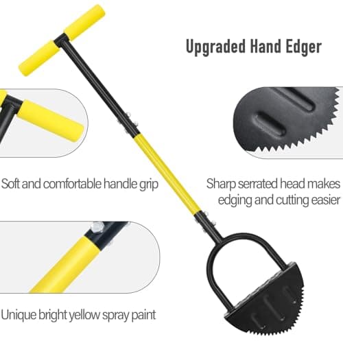 Manual Edger, Half Moon Edger, Saw-Tooth Garden Edger Hand with Steel Long Handle, Lawn Edger for Garden Sidewalk Flower Beds