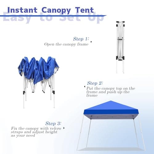 Canopy Tent, 10X10 FT Pop Up Canopy Outdoor Instant Tent Slant Legs with Carrying Bag, Portable Gazebo Shelter for Patio Deck Garden and Beach - 8X8 FT Canopy Cover (Blue)