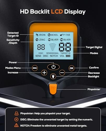 Metal Detector for Adults Waterproof - 2000mAh Chargeable Professional Cordless Gold Detector with LCD Display, Retractable Foldable Higher Accuracy Metal Detector with 10" IP68 Coil - Orange