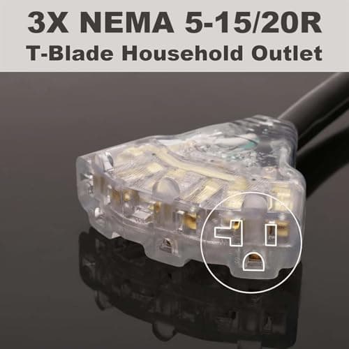 CircleCord 30 Amp to 110V RV/Generator Distribution Adapter Cord, NEMA TT-30P Male to 3X 5-15R/5-20R T-Blade Household Outlet Female with LED Power Indicator 3750W