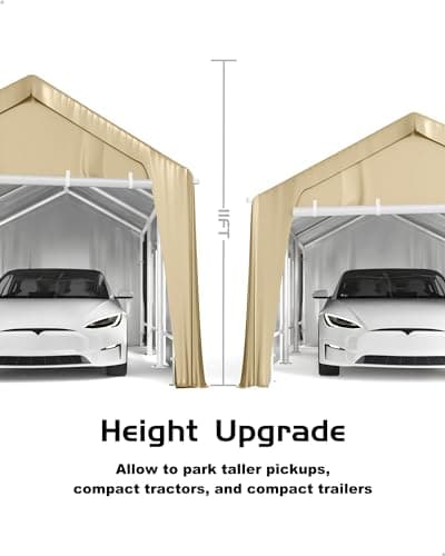 10'x20' Windproof Carport Heavy Duty, Portable Garage with 4 Roll-Up Doors, 4 Mesh Windows, 180g PE Top Cover, and Reinforced Frames, for Full-Size Sedans, Bass Boats, and SUVs, Khaki