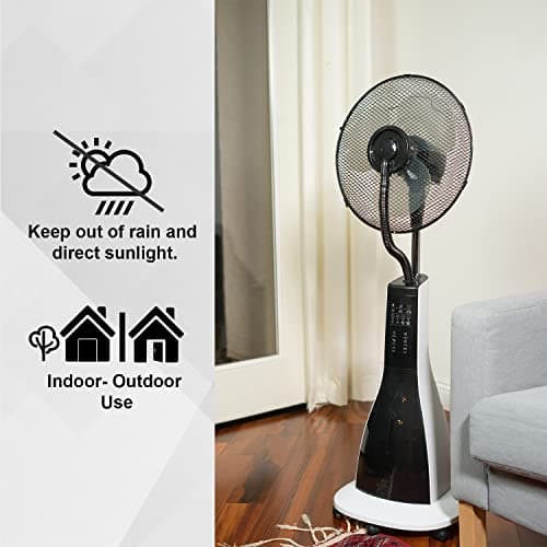 XBrand Oscillating Pedestal Fan with Mist, Misting Fan for Home, Office, Patios with Timer & Remote Control, 47 Inch Height,Black and White
