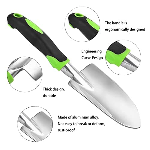 Garden Shovel Hand Trowel Mini Shovel Garden Tools Cast-Aluminum Heavy Duty Gardening Tool Soft Rubberized Non-Slip Handle Potting Tools for Planting, Transplanting, Weeding, Digging Soil (Green)