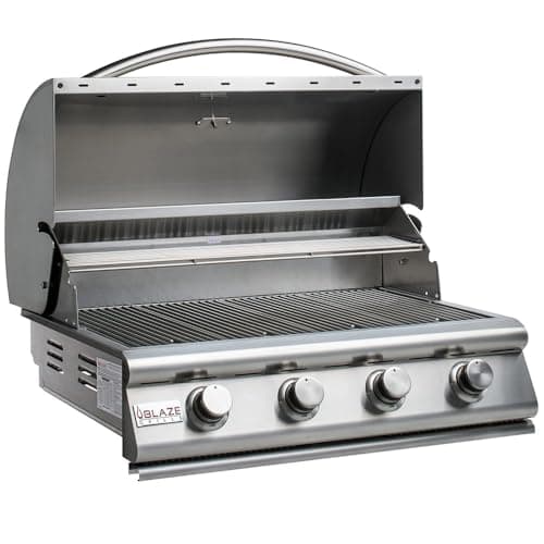 Blaze Prelude LBM 32-Inch 4-Burner Built-in Natural Gas Stainless Steel Grill with Flame-Stabilizing Grids, Heat Zone Separators, Drip Tray and Hood