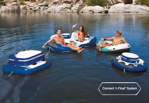INTEX 58825EP River Run 1 Inflatable Floating Lounge: Comfortable Backrest – Built-in Cup Holders – Durable Grab Handles – All Around Grab Rope – 220lb Weight Capacity– Blue