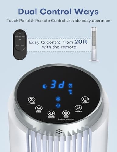 42 INCH Portable Air Conditioners w/LED Touch Screen, 4 Mode&3 Speed,1-Gal Tank for 15H Cooling Evaporative Air Cooler,12H Timer, No Hose No Window Needed, 90° Oscillating AC Unit for Bedroom