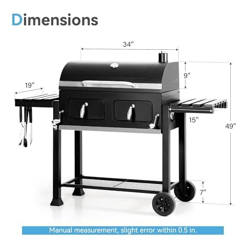 GREEN PARTY Barrel Charcoal Grill with Side Tables, 794 Square Inches Cooking Space, Large Charcoal BBQ Grill with 2 Height-Adjustable Charcoal Pans for Outdoor Backyard Patio Picnic Parties Camping