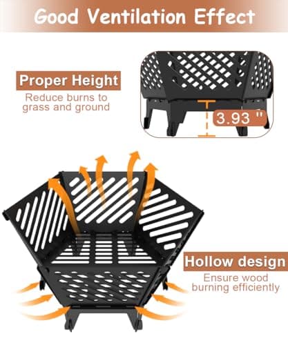 22.5 Inch Portable Plug Fire Pit for Camping, Detachable Outdoor Wood Burning Firepit with Travel Bag for Outside Patio Heating, Picnic, Bonfire and BBQ, Diagonal Hollow Style