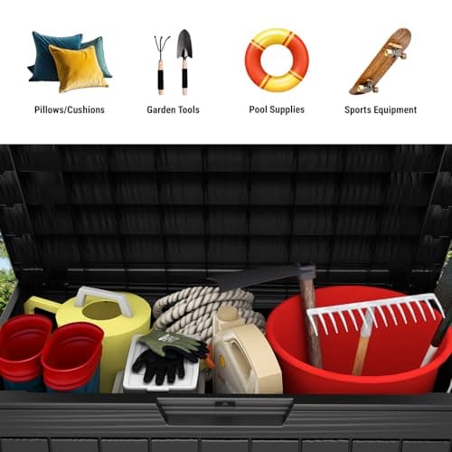 45 Gallon Outdoor Storage Box, Resin Deck Box Waterproof, Storage Chest for Outside Patio Furniture Cushions, Pool Supplies, Garden Tools, UV Resistant and Weatherproof, Black