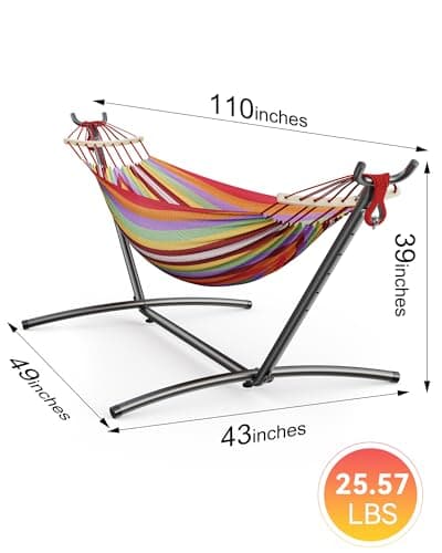 Double Hammock with Heavy-Duty Steel Stand,Portable,Easy Assembly,600lbs Weight Capacity,Suit for Indoor,Yard,Camping,or Outdoor