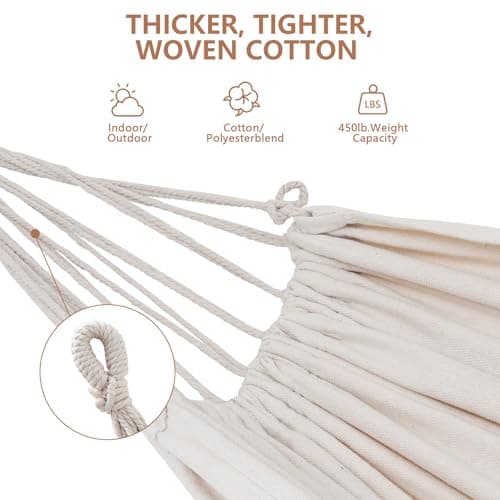 Double Hammock with Stand Included 450lb Capacity Space Saving Steel Stand,Premium Carry Bag Included,Suit for Outside,Indoor,Yard,Camping(Beige).