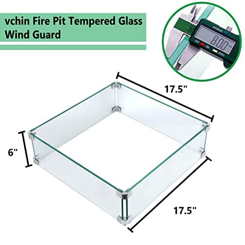 Fire Pit Wind Guard, 17.5 Square Fire Pit Glass Wind Guard Made of Clear Tempered Glass, Set with Assembly Instructions, Screwdriver, Easy to Install