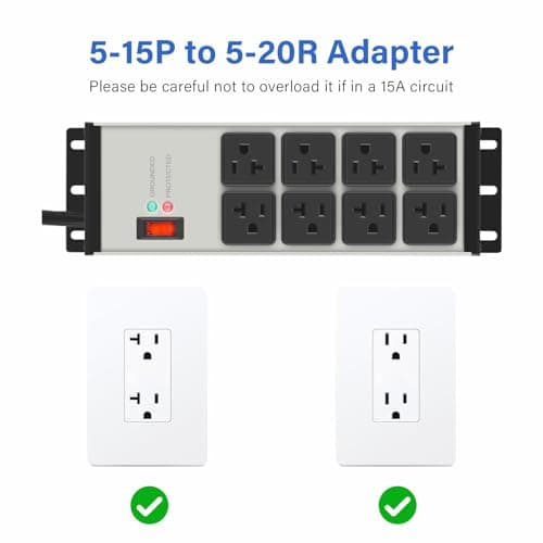 CCCEI Heavy Duty Power Strip Surge Protector 20 AMP, 8 Outlets 12 Gauge Industrial Shop Garage Metal Multiple Outlets, 6 FT Extension Cord 5-15P Adapter High Amp 6-20R T-Slot 20a for Appliance