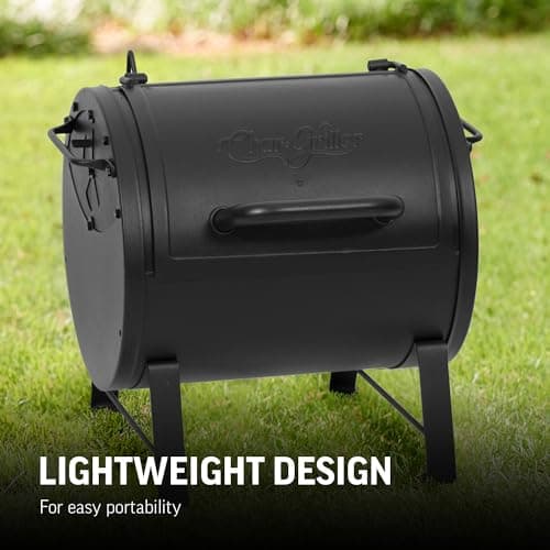 Char-Griller® Portable Charcoal Grill and Side Fire Box Attachment for Texas-Style Offset Smoking Methods with 250 Cooking Square Inches in Black, Model E82424