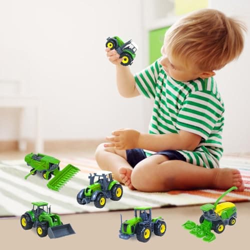 5 Pack Farm Tractor Toys, Die Cast Alloy Farm Trucks Tractor Toys for Kids 3-5 6 7 8 9 Farm Equipment Toys for 3 Years Old and Up Boys Toddlers Gifts - Includes Tractors, Combine Harvester