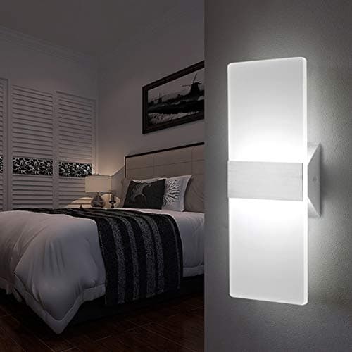 ChangM Modern LED Acrylic Wall Sconce 12W Cool White 6000K Up Down Lamp for Bedroom Corridor Stairs Bathroom Indoor Lighting Fixture Lamps Home Room Decor Not Dimmable No Plug(1 Pack)