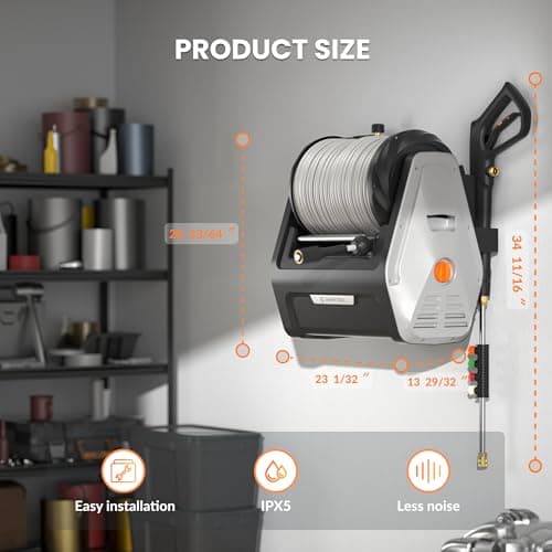 Giraffe Tools Wall Mounted Pressure Washer Plus with Upgraded 1800W Motor, Max 2900 PSI, 2.2 GPM Electric Power Washer with 100ft Retractable Pressure Hose for Car, Automatic Rewind, Any Length Lock