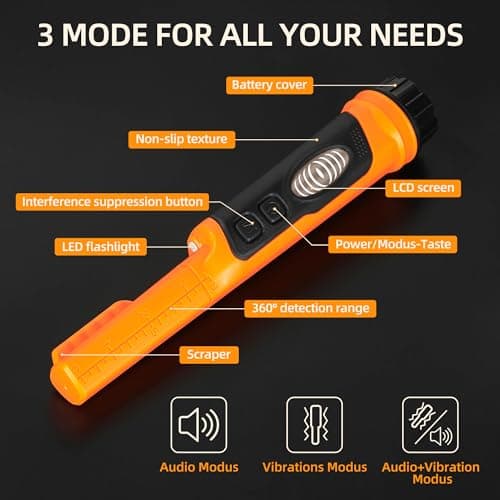 Fully Waterproof Handheld Metal Detector Pinpointer for Adults and Kids, Small Pin Pointer Wand. LCD Display, High Accuracy, 3 Alert Mode, Professional for Gold,Coins on Beach, Underground