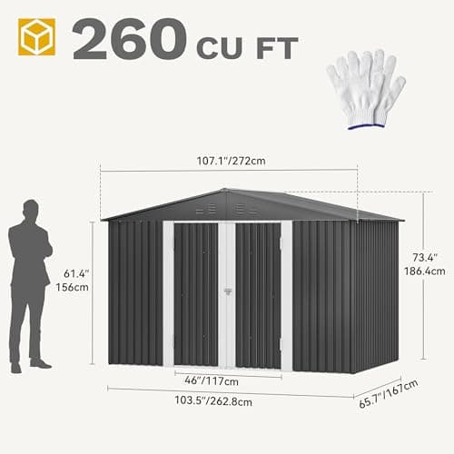 DWVO 9x6 FT Outdoor Storage Shed with Ventilation Windows, Utility Tool Shed Metal Storage Garden Shed with Door & Lock for Bike Storage, Waterproof Trash Shed for Backyard Garden Patio, Dark Dray