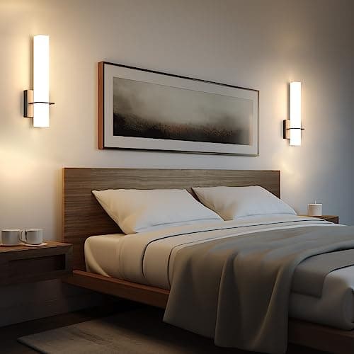Modern LED Wall Sconces Set of Two,18W 3000K Dimmable LED Sconces Wall Lighting,Bathroom Vanity Light Fixture Acrylic Shade,Hardwired Wall Light Fixtures for Living Room Bedroom Hallway(Black)