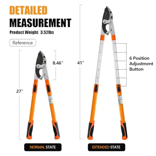 Lopper for Tree Trimming, 27-41'' Extendable Garden Lopper with Compound Action, Heavy Duty Branch Cutter for Trees, Orange