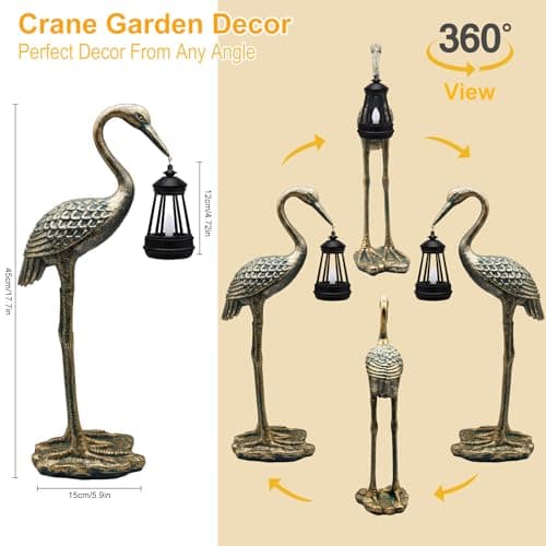 Solar Garden Statue Crane Figurine, Outdoor Hanging Solar Lanterns, Blue Heron Sculpture Statue for Patio, Yard, Lawn, Porch, Garden Decor for Outside Gifts for Christmas Mom, Women, Mother's Day