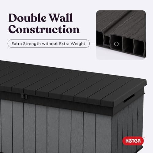 Keter Darwin 100 Gallon Resin Large Deck Box Organization and Storage for Patio Furniture, Outdoor Cushions, Garden Tools, Grey & Black