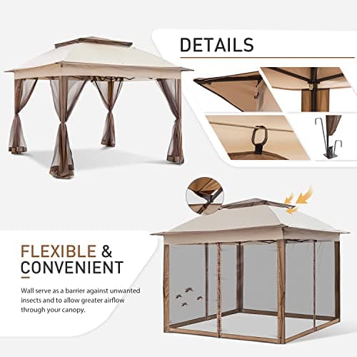 COOS BAY 11x11 Pop Up Instant Gazebo Tent with Mosquito Netting Outdoor Canopy Shelter with 121 Square Feet of Shade (Beige)